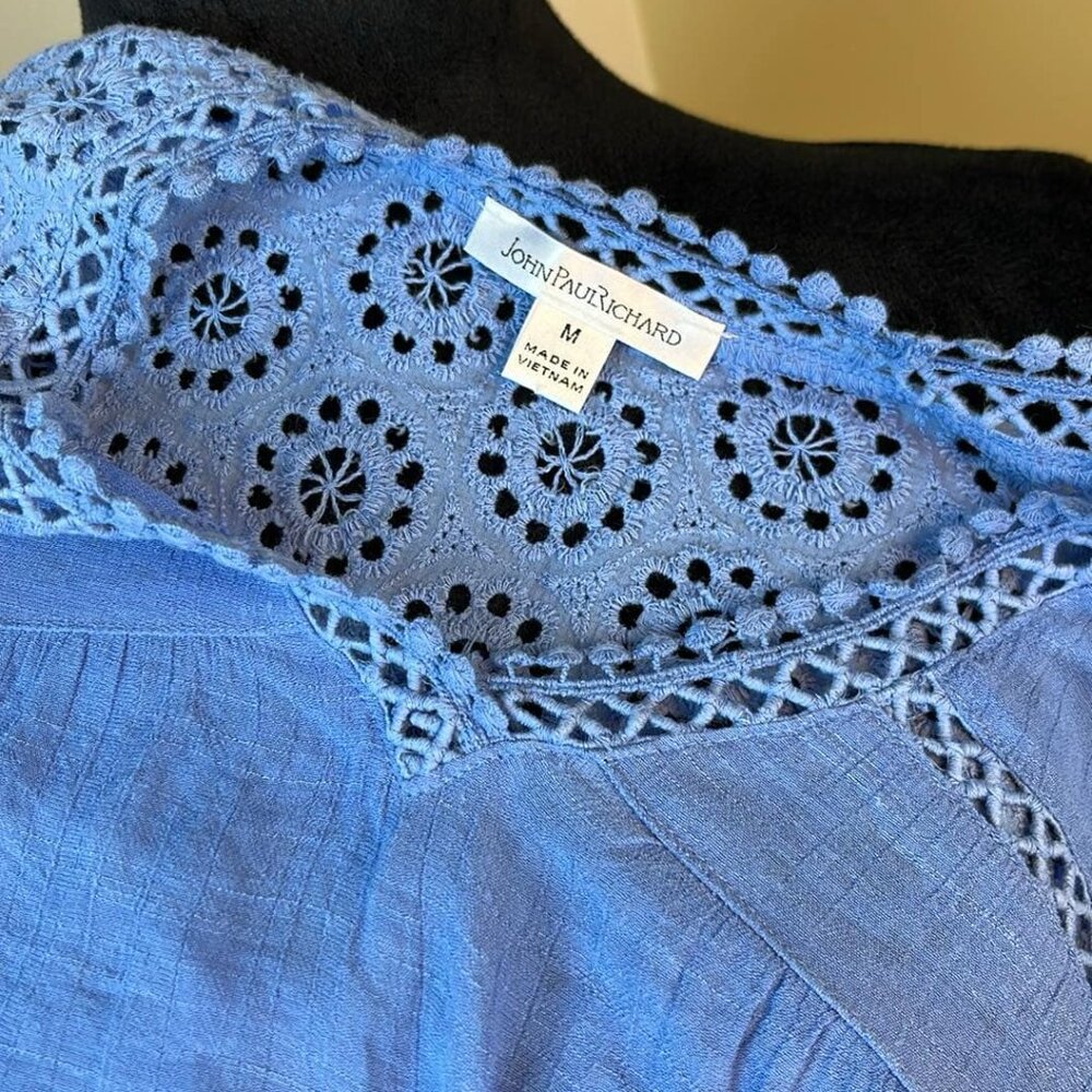 John Paul Richard Eyelet Woman's Sz MED Granola Girl CottageCore Lagenlook - Picture 3 of 13